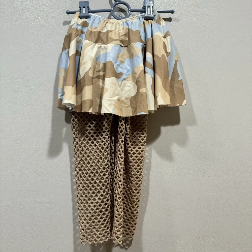 Dansco Dance Costume Camo Mesh Jacket Skirt Fishnet Leggings Girls sz Large